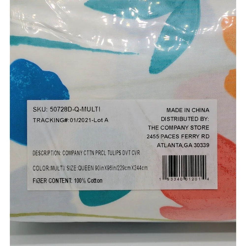 The Company Store 100% Cotton Percale Duvet Cover Tulips Flowers Queen